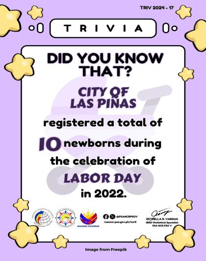 Trivia on Number of Registered Newborns during the celebration of Labor Day in the City of Las Piñas in 2022