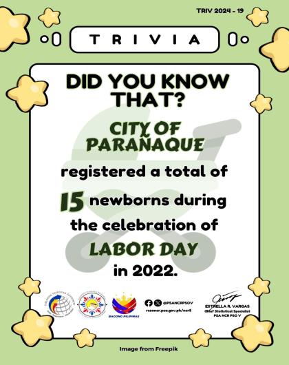 Trivia on Number of Registered Newborns during the celebration of Labor Day in the City of Parañaque in 2022